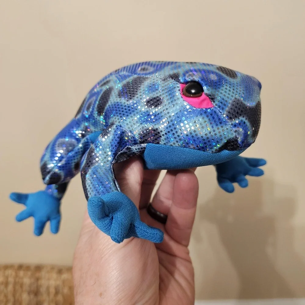 Frog‎ Plush Stuffed Animal Toy Small Blue Sparkle Glitter Sequin Soft Cute Decor